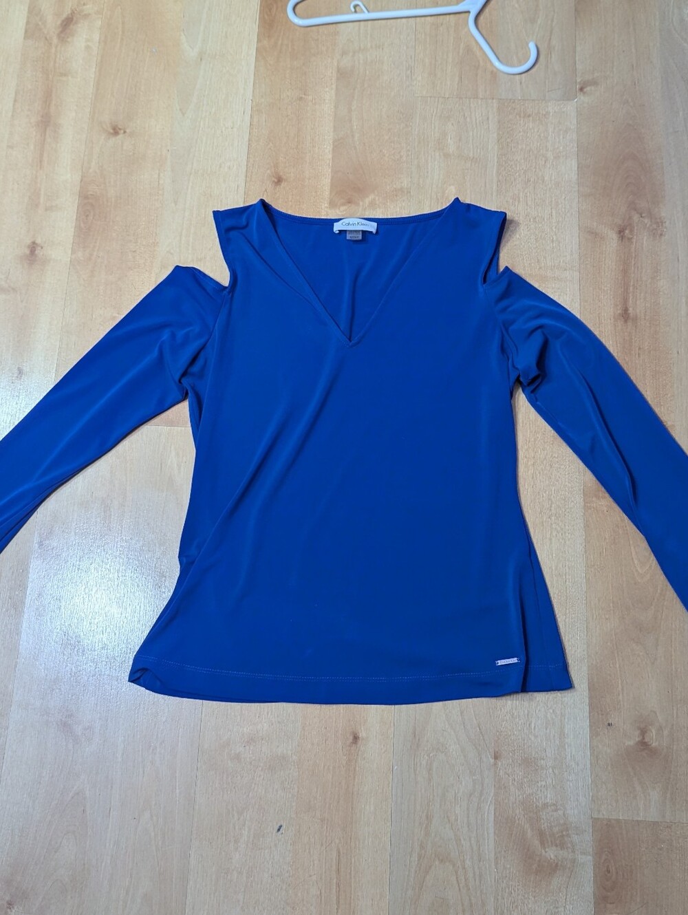 Calvin Klein Womens Small Cold Shoulder Blue Long Sleeve Blouse